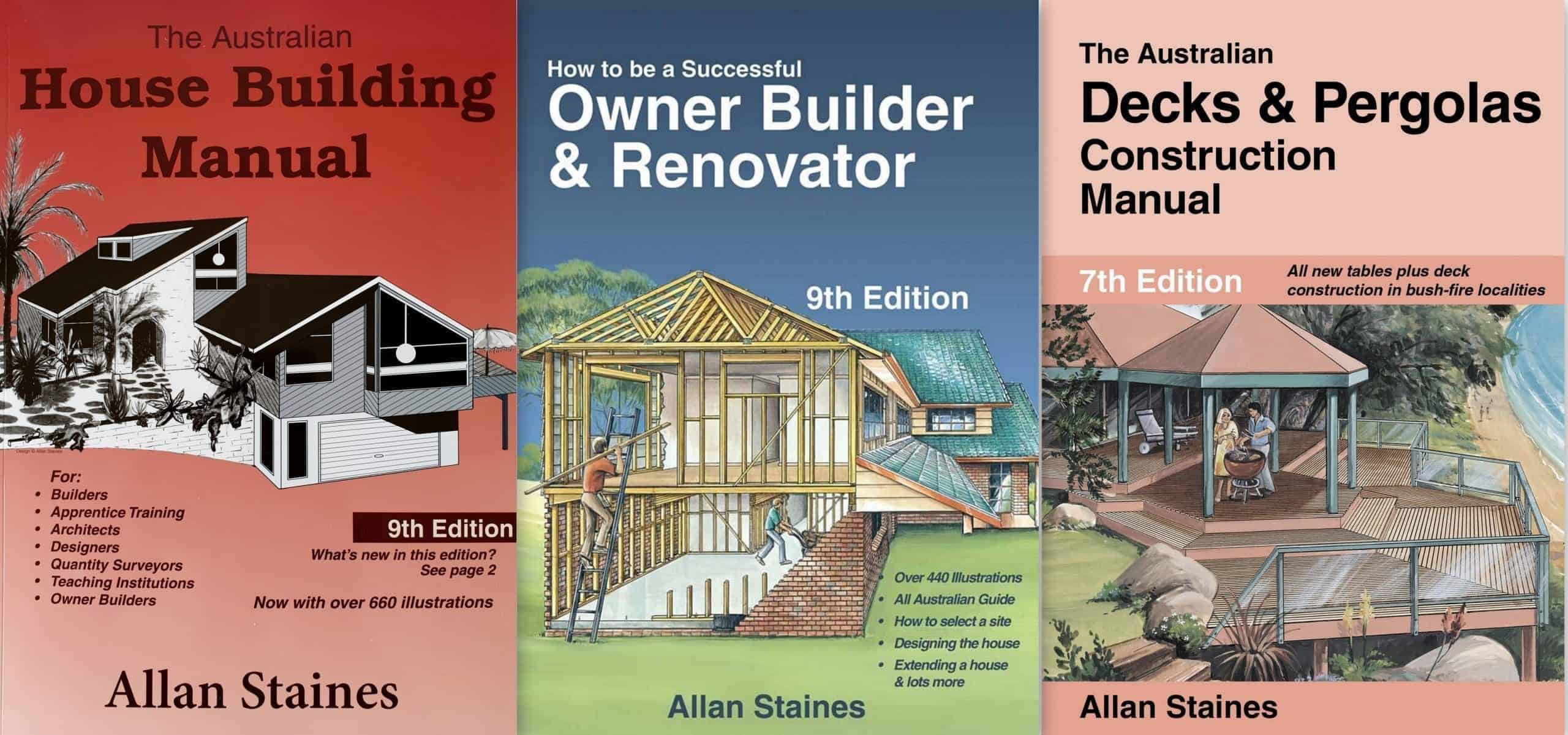 3-pack: Australian House Building, Owner Builder Renovator, Decks & Pergolas Construction Manual